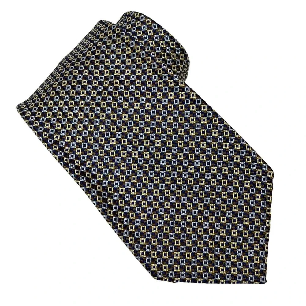 Charles Hill English Silk Neck Tie‎ England Check Brown Blue Gold